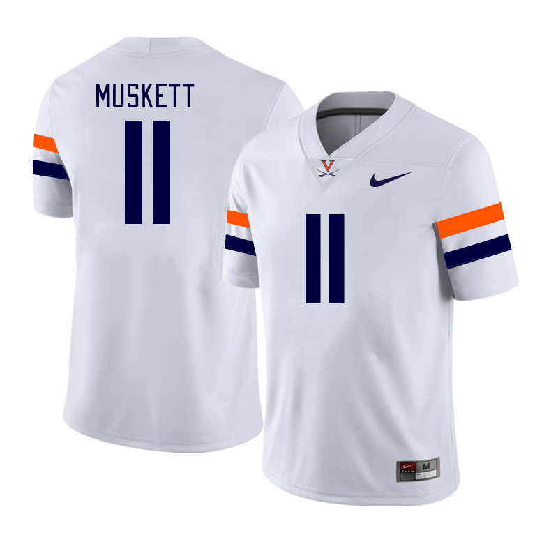 Men #11 Tony Muskett Virginia Cavaliers College Football Jerseys Stitched Sale-White - Click Image to Close